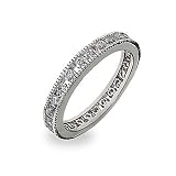 Eve's Addiction Sterling Silver Channel Set Round Stone CZ Stackable Band