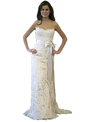 A-line Strapless Mermaid Satin/Silk Lace Wedding Dress  with a Brush/Sweep Train  With a Ribbon 