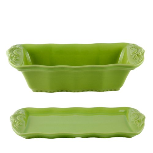 Appolia Provencial Sunflower 2-Piece Dessert Baking/Serving Set, Lime Green