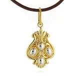 18k Gold 2-Tone Etruscan Pendant with 17 Brown Leather Necklace