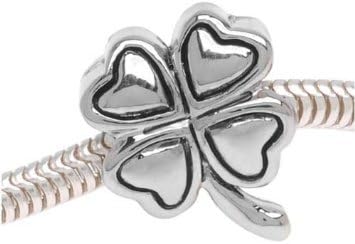 Double Sided 4-Leaf Clover Charm Bead. Compatible With Most Pandora Style Charm Bracelets.