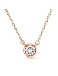 Valentines Day Gifts Bling Jewelry Rose Gold Necklace Solitaire CZ 16in