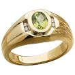 14Kt Yellow Gold Genuine Peridot Oval Shaped and Diamond Men's Ring