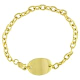 14 Karat Yellow Gold Dog Tag Rolo Bracelet 7.25 Inch