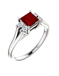18K White Gold 5.00x5.00mm Princess Cut Chatham Created Ruby and Diamond Ring -- LIFETIME WARRANTY