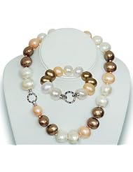 18mm Multi-Color Baroque Shell Pearl 8" Bracelet 18" Necklace Set Black Diamonds