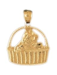 Dazzlers Solid 14 karats Gold Cat Kitten in Basket Charm Pendant available in three colors from jewelsberry (weights: 2.1 grams only)