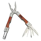 Wood-Inset Multi-Tool with LED Light and Belt Pouch