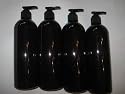 16 Oz Amber PET Cosmo Round Plastic Bottle & Lotion Pump (Package of 4 Bottles/Pumps)