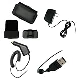 Samsung Gravity T T669 Executive Black Horizontal Leather Side Case Pouch with Belt Clip and Belt Loops + Rapid Car Charger + Travel Home Wall Charger + USB Data Charge Sync Cable for Samsung Gravity T T669