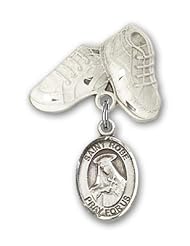 Sterling Silver Baby Badge with St. Rose of Lima Charm and Baby Boots Pin