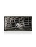 Keshia Black Croco Stamped Patent Eco-leather Continental Wallet