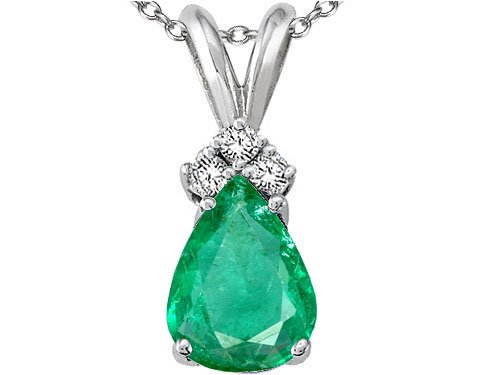 1.06 cts Genuine Emerald and Diamond Pendant - 14kt White or Yellow Gold