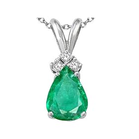 1.06 cts Genuine Emerald and Diamond Pendant - 14kt White or Yellow Gold by 