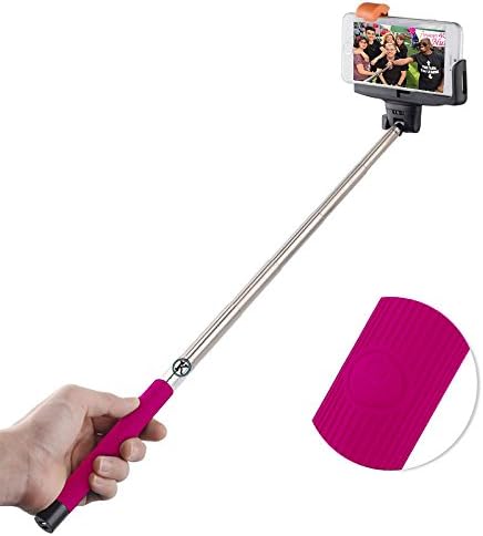 Selfie Stick (SUPERIOR QUALITY), by Konneh. A Self-portrait Monopod, Extendable &amp; Handheld Wireless with built-in Bluetooth Remote Shutter for use with all iPhones, Samsungs, Androids, etc - PINK