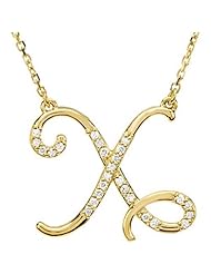 14K Yellow Gold Diamond Initial Necklace "X" -- LIFETIME WARRANTY