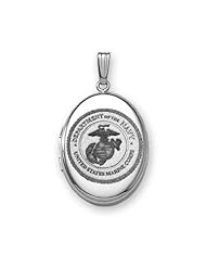 Sterling Silver Oval Marine Corps Picture Locket 3/4 inch x 1 inch Sterling Silver