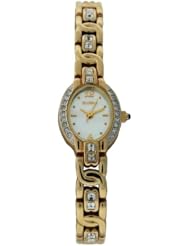 Elgin EG125N Womens Oval Mother of Pearl White Crystal Analog Bracelet Watch