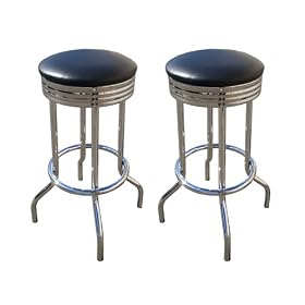 2 MAN CAVE Black Vinyl 24'' Specialty Chrome Barstools Bar Stools by The Furniture Cove