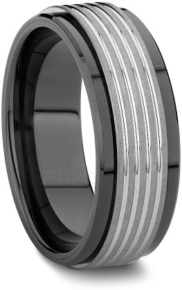 High Polished Black Ceramic Edges Wedding Band with Tungsten Grooved (8mm) (10)