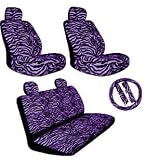 Premium New Style Purple Zebra 11pc Low Back Front Seat Covers, Bench Seat Cover with Head Rest, Steering Wheel Cover with Shoulder Pads