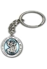 Antique Silver St. Saint Christopher Medal Pendant Keychain Patron Saint Of Travelers/Motorists--1 5/8 x 1" Inches Large Auto Car Protection Key Ring Fob Holder In a Gift Box--