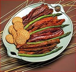 Wild Alaskan Smoked Salmon Strips, Two and a half full pounds, five packages, each with it's own flavor: honey, teryaki, sweet-n-sour, cajun and regular.