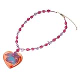 Rosy Heart Resin Pendant Beaded Necklace [Clearance]