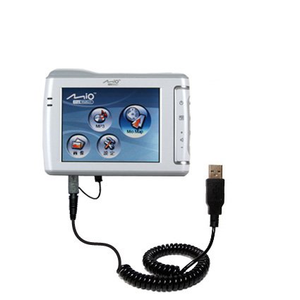 Coiled USB Cable for the Mio C310 with Power Hot Sync and Charge capabilities - uses Gomadic TipExchange Technology