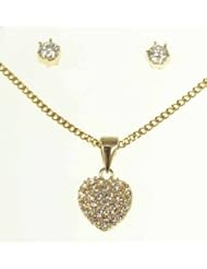 kala-isjewels- Ladies 18ct Gold Plated CZ " Heart "Pendant ( 0,63" ) Earrings and Chain (17,71" )