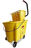 Rubbermaid Commercial WaveBrake Mopping System Bucket and Side-Press Wringer Combo, 26-quart, Yellow (FG748000)