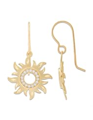 Sun Earrings with Diamonds in 14K Yellow Gold - 17mm