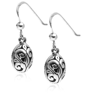 Sterling Silver Filigree Oval Drop Earrings