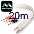 Masterplug FLAT WHITE 16 SWG Gauge 72 Strand Speaker Cable & plugs 20m