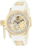 Invicta Women's 1822 Russian Diver Mechanical Gold Tone Skeleton Dial White Polyurethane Lefty Watch Invicta Women's 1822 Russian Diver Mechanical Gold Tone Skeleton Dial White Polyurethane Lefty Watch