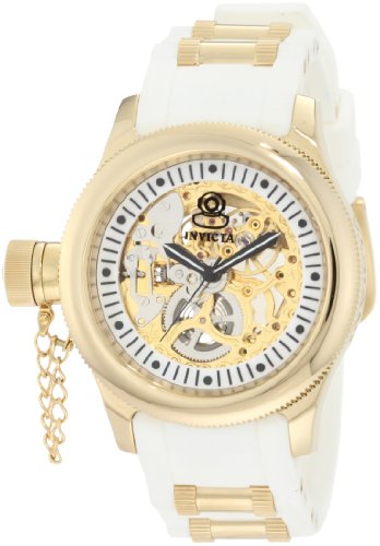Invicta Women's 1822 Russian Diver Mechanical Gold Tone Skeleton Dial White Polyurethane Lefty Watch