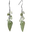 Natural Grade A Jadeite Jade Autumn Fall Leaf Platinum Over Sterling Silver Dangling Earrings