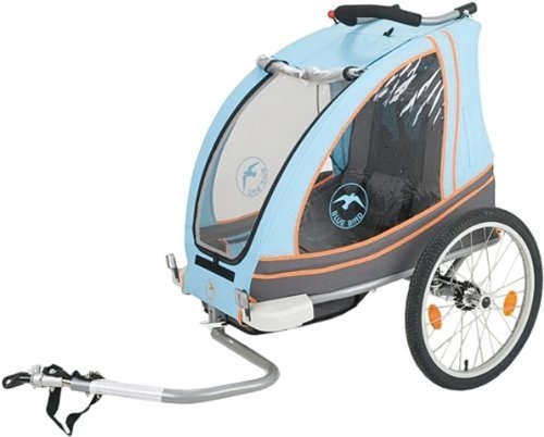 Blue Bird 2-in1 Kinderanhänger Jogger + Einsitzer + gefedert + Türkis Orange Gra