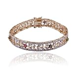 18k Yellow Gold Plated Sterling Silver Genuine Multi Stone Two-tone Bracelet, 7.25