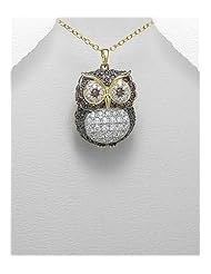 Owl CZ Pendant Necklace In 92.5 Sterling Silver