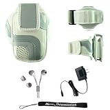 White Adjustable Deluxe Sportband / Workout Armband with Adaptable Neck Str ....