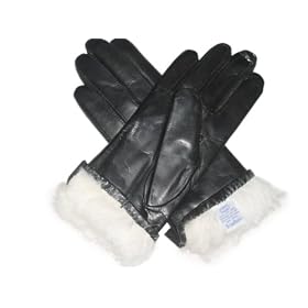 Fownes Women’s Rabbit Fur Lined Black Napa Leather Gloves