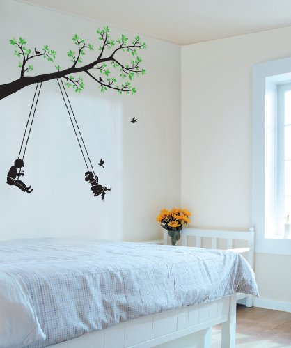 Easy Instant Decoration Wall Sticker Decal - Kids on Tree Swings