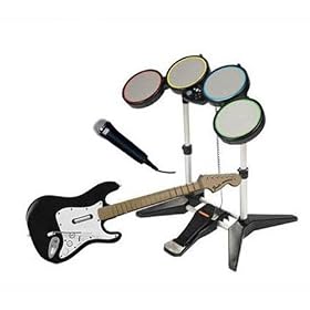 Wii Rock Band 2 Bundle - WORKS ALSO WITH WII BEATLES - Guitar, Drums & Microphone Set (Game not Included) Rockband