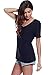 Alexander + David Women's Slub Cotton Modal Tops Burnout Loose V-Neck Boyfriend T-Shirt Stitch Back Casual Tee (Black, Medium)