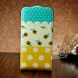 White, Yellow and Blue Polka Dot Pattern Magnetic Leather Flip Case with Flower Design For Apple iPhone 4S / 4 (AT&T, Verizon, Sprint)