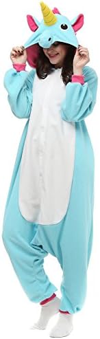 Unisex Adult Carnival Cosplay Animal Onesies Pajamas kigurumi Christmas Costume (S (145cm-155cm), Blue Unicorn)