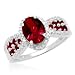 10k White Gold Checkerboard Oval Garnet Center with Round Garnet and Diamonds Ring, Size 6