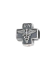 Zable (tm) Sterling Silver Cross with Caduceus and RN Pandora Compatible Bead / Charm