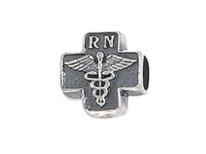 Zable(tm) Sterling Silver Cross with Caduceus and Rn Bead / Charm